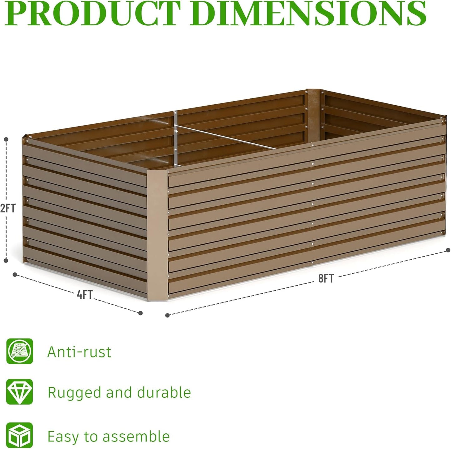 8x4x2 ft Outdoor Raised Garden Bed, Large Metal Planter Raised Beds, Planters for Outdoor Plants for Vegetables, Flowers, Herbs, Fruits, and Succulents.(2 Pcs)