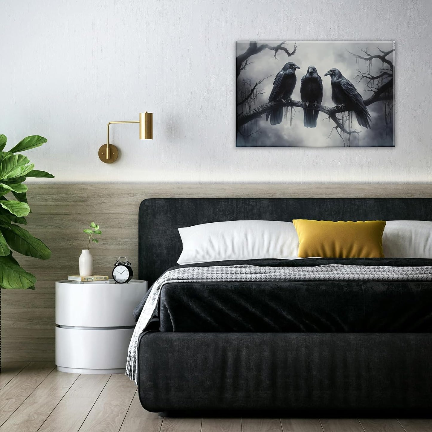 OAAPITI Halloween Wall Art Black Raven Art Poster Night Forest Landscape Pictures Print Scary Weird Black Crow Living Room Home Bedroom Decor(Artwork-5,28"x42")