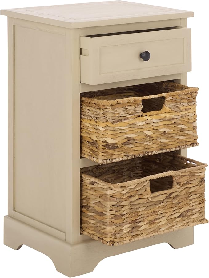 SAFAVIEH Home Collection – Carrie Sand 3-Drawer Storage Side Table, Mixed-Material Cottage Design, Fully Assembled (AMH5700J)
