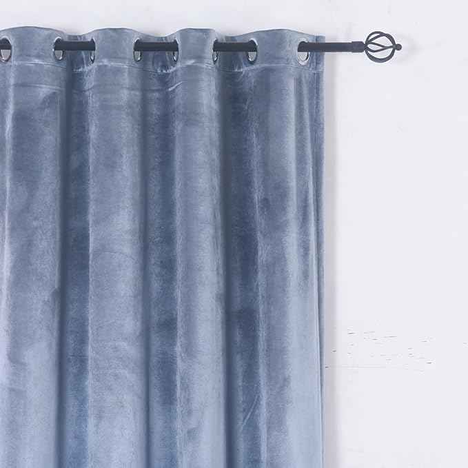 Cherry Home Super Soft Luxury Velvet Stone Blue Set of 2 Blackout Drapes Room Darkening Curtains Panel Grommet Drapery 52 by 84-Inch Dusty Blue(2 Panels) with Matching Tiebacks