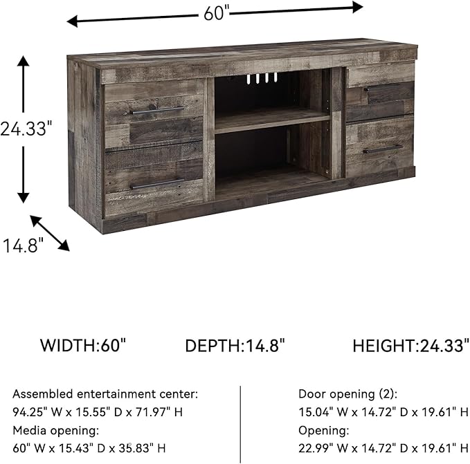 Signature Design by Ashley Derekson Casual TV Stand with Fireplace Option, Fits TVs up to 63", Gray