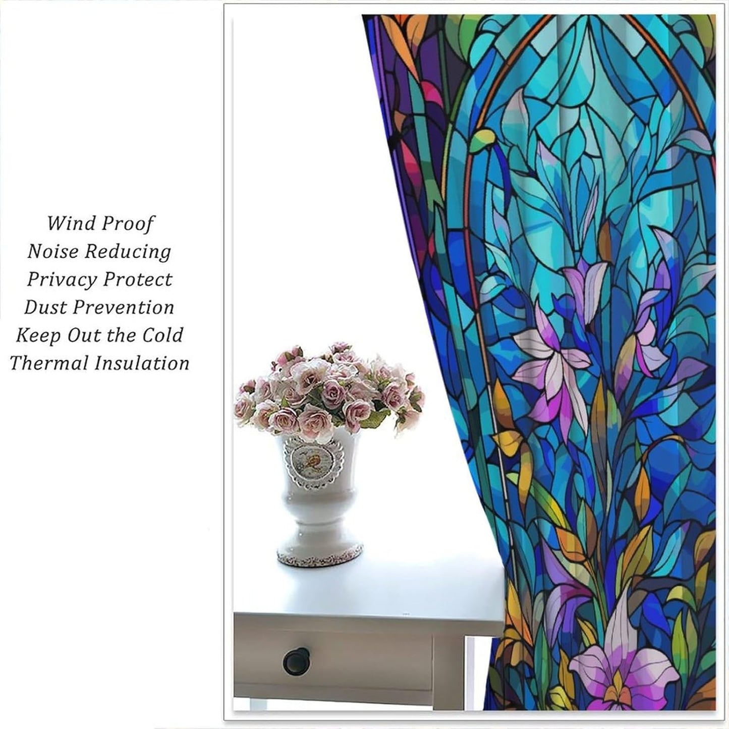 Stained Glass Curtains,Abstract Colorful Floral Geometric Art Home Decor Drapes for Bedroom Living Room Kitchen Window Treatment 2 Panels Set Total Size 42" W X 45" L Inch