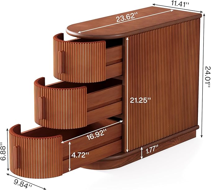 Tribesigns 3-Drawer Wooden End Table, Modern Sofa Side Table, Narrow Chair Side Table Slim Nightstand for Living Room, Bedroom, Finished Back, No Assembly Required, Walnut(Set of 2)