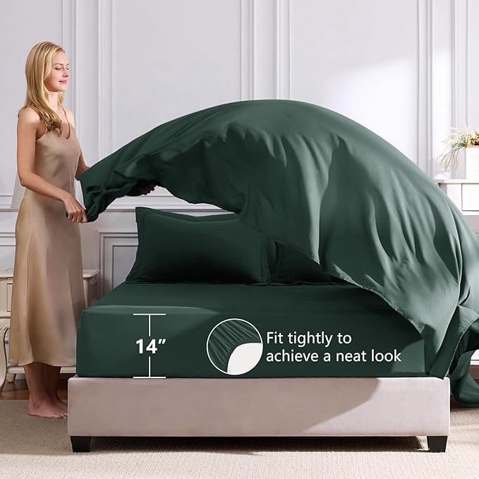 CozyLux Queen Comforter Set Forest Green - Bed in a Bag Queen Size 7 Pieces, Luxury Soft Bed Set for All Seasons, Bedding Set with Down Alternative Comforter, Sheets, Pillowcases & Shams