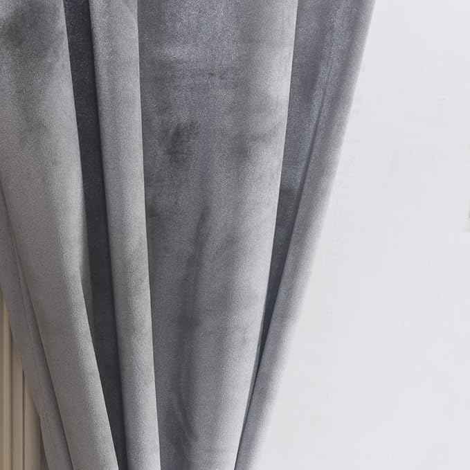 Cherry Home Super Soft Luxury Velvet Smoky Gray Classic Light Blocking Drapes Curtains Panels Home Theater Grommet Drapes Eyelet 52Wx108L inch Light Grey,2 Panels