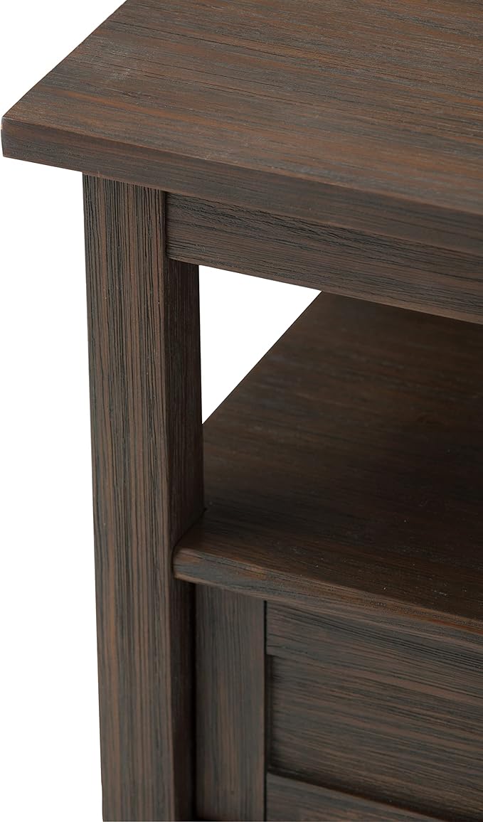 SIMPLIHOME Warm Shaker End Table - 20 inch Wide Solid Wood Side Table in Farmhouse Brown, Transitional Accent Table for Living Room or Bedroom with Drawer, Open Shelf and Square Tapered Legs