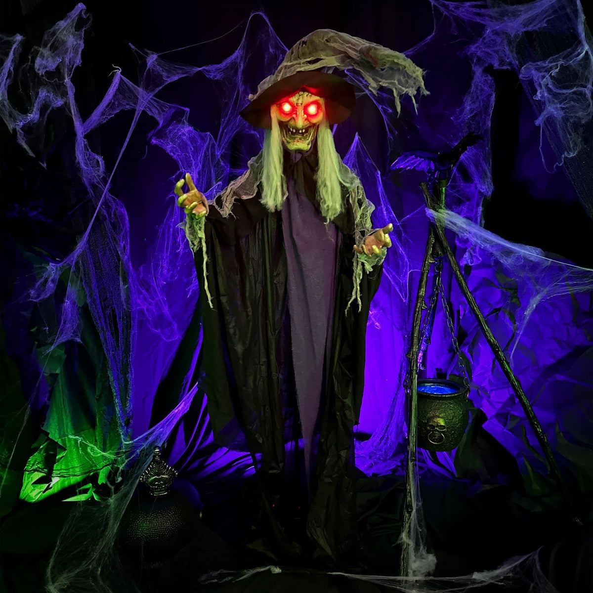 Life Size Poseable Scary Talking Witch (75" Standing Witch)