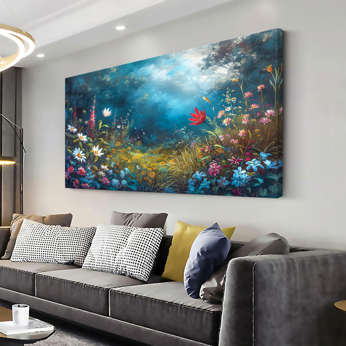 LASMOND Beautiful Colorful Grassland in Forest Landscape Wall Art Decor Artwork for Bedroom (30x60 Inches)