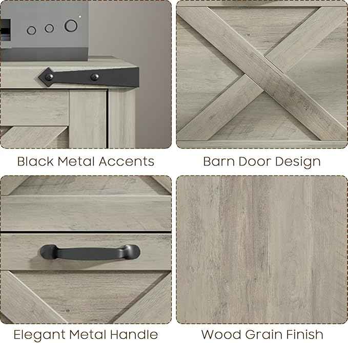Vabches Vertical File Cabinet with 2 Drawers, Wooden Farmhouse Filing Cabinet for Letter/A4 Size Hanging Files, Under Desk Printer Stand with Storage for Home Office, Grey