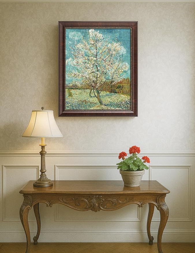DECORARTS - Vincent Van Gogh The Pink Peach Tree Framed Wall Art, Giclee Print with Antique Brown Frame for Living Room Decor, Picture Size 16x20 Total 19x23 Made in USA
