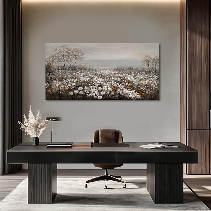 GAIDUOMAI Farmhouse Decor Tree and Ocean Wall Art White Flowers Vintage Artwork 24"x48" Grey Pictures Wall Decor for Dining Room Bedroom Office