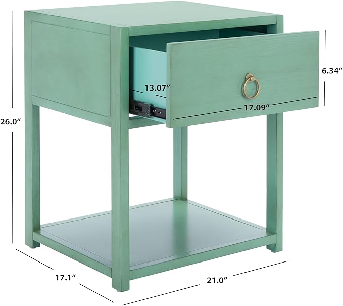 SAFAVIEH Home Collection – Yudi Turquoise Nightstand with Drawer & Shelf, Contemporary Accent Storage Table, Fully Assembled (NST9201C)