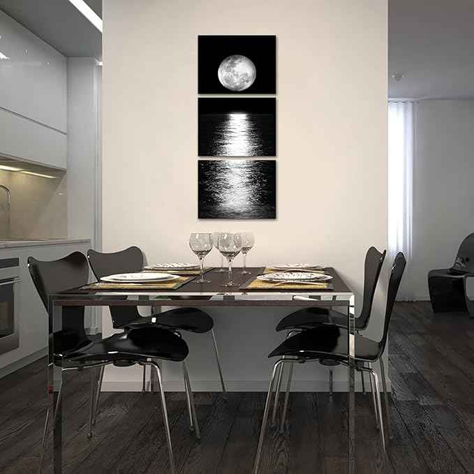 Artmyharbor Full Moon Phase Canvas Wall Art Vertical Black and White Picture Moon on Sea Print Modern Bedroom Decorations Cool Apartment Decor for Men