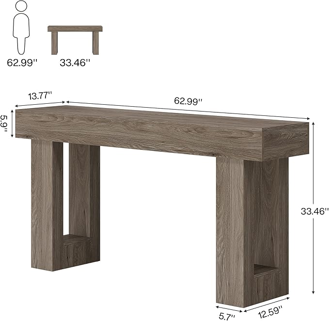 Tribesigns 63-Inch Long Console Table, Wooden Rectangular Sofa Table Behind The Couch, Farmhouse Entryway Table for Entrance, Hallway, Living Room (Grey)