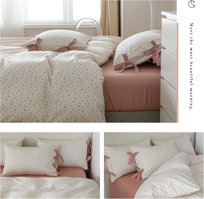 Botanical Floral Comforter Set Full Size Fluffy Cozy Comforter with Pink Flower Stripes Pattern Garden Floral Coquette Bedding Comforter Set for All Seasons Girls Women Flowers Comforter for Full Bed