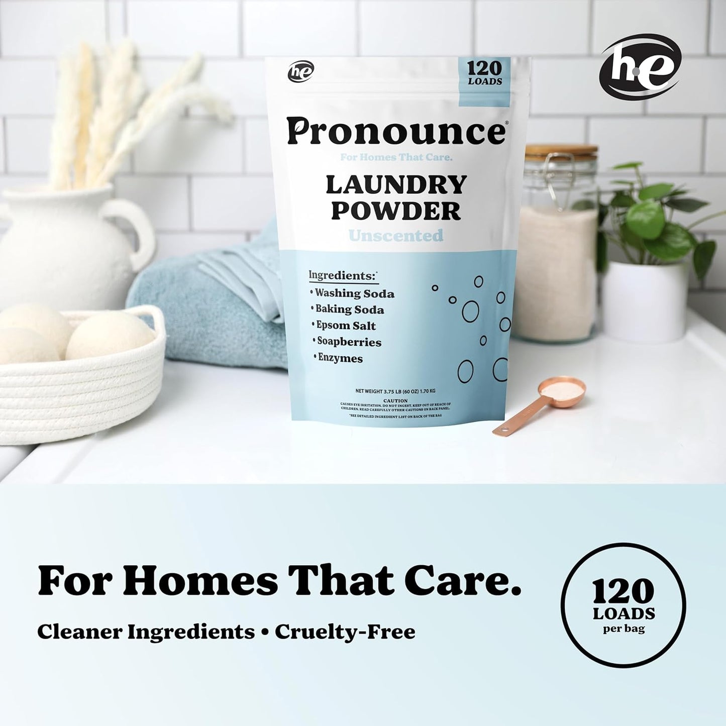 Pronounce Laundry Detergent Powder Alternative | Earth-Derived Ingredients, Eco-Friendly, Safer for Sensitive Skin, Eczema, and Babies. Stain + Smell Fighting. HE Safe (Unscented, 120 Loads) - Décor Diaries