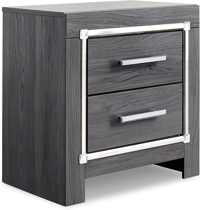 Signature Design by Ashley Lodanna Modern Glam 2 Drawer Nightstand with USB & Wireless Charging Options, 24.41" Tall, Gray Wood Grain