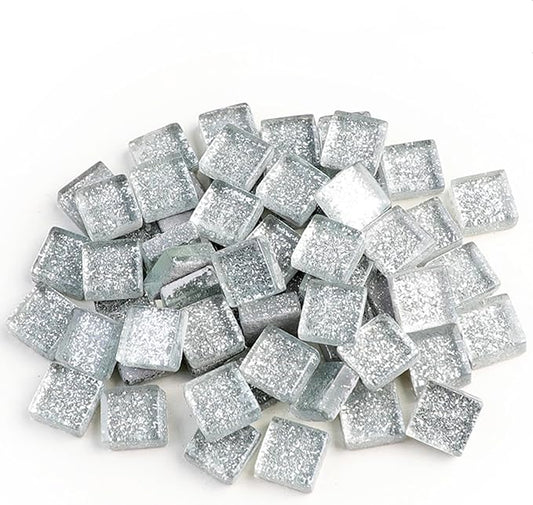 Mosaic Tiles,Glass Tiles, Shine Crystal Mosaic Glass Pieces Bulk Square Glitter Crystal Mosaic Tiles for Home Decoration or DIY Crafts 200g,1x1 cm,Siliver