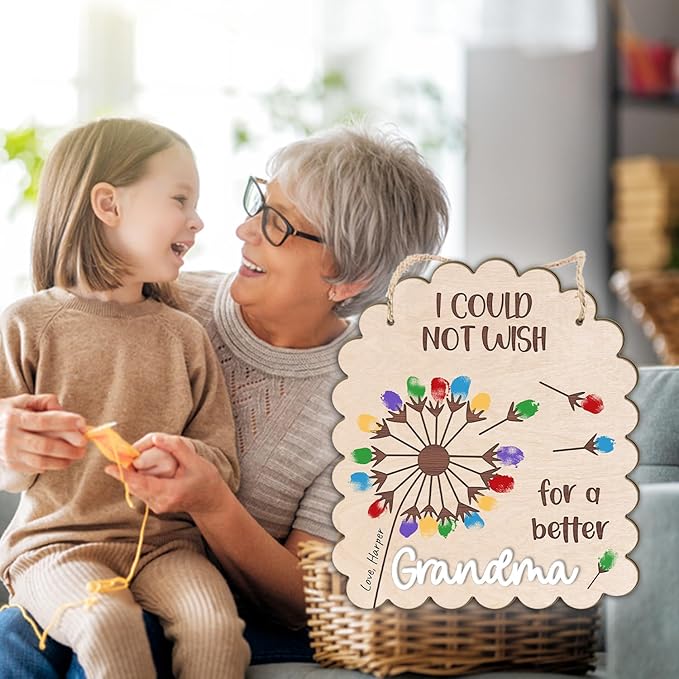 DIY Mothers Day Fingerprints Dandelion Craft Hanging Sign for Grandma, Baby First Mother Day Fingerprint Keepsake Gifts for New Grandma Nana Mimi, Dandelion Craft Gift from Kid Activity PreK Preschool