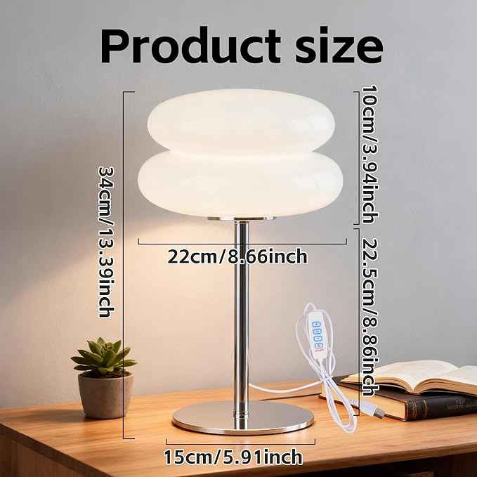 Bedroom Mushroom lamp, Medieval Modern Bedside Table lamp, dimmable Retro Egg Tart Headlight, Unique Home Mushroom Decoration Aesthetic Lovely Living Room Desk lamp (White)