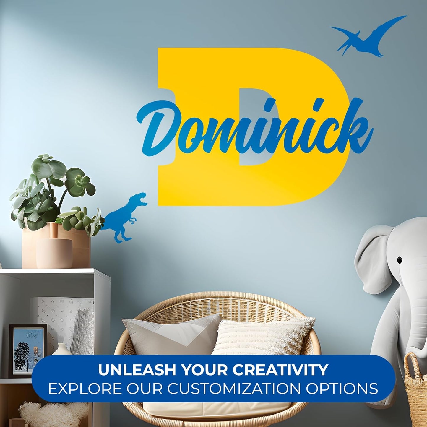 CRYPTONITE Multiple Font Personalized Name & Initial Vinyl Wall Decals I Nursery Wall Decal for Baby Boy & Girl Decoration I Stickers for Kids I Multi-Size with Glitter Optional