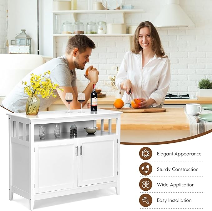Costzon Buffet Cabinet, Wooden Sideboard with 2 Doors, Adjustable Shelf, Accent Coffee Bar Cabinet, Kitchen Storage Cabinet for Living Room, Hallway