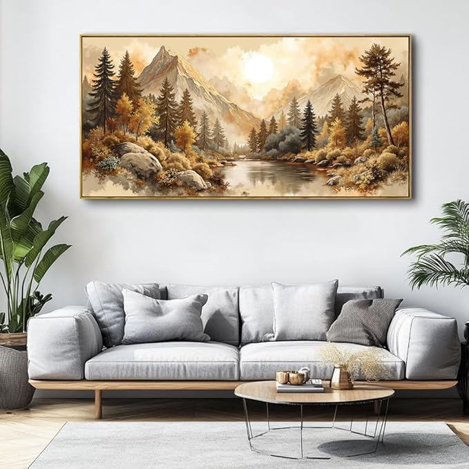 Landscape Wall Art - Framed Modern Canvas Painting for Living Room, Bedroom Home Office Decor, 60x30 Inch Ready to Hang