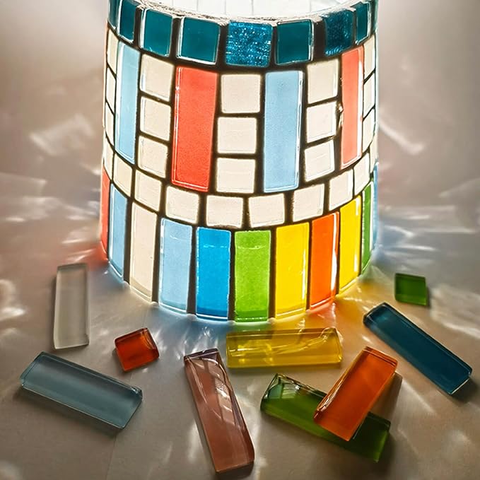 LITMIND 162Pcs / 1.1LB Mixed Colors Mosaic Glass Tiles - 1.26" x 0.4" Crystal Glass Long Strips, Ideal for Stained Glass Art, Handmade Craft, and Home Decor