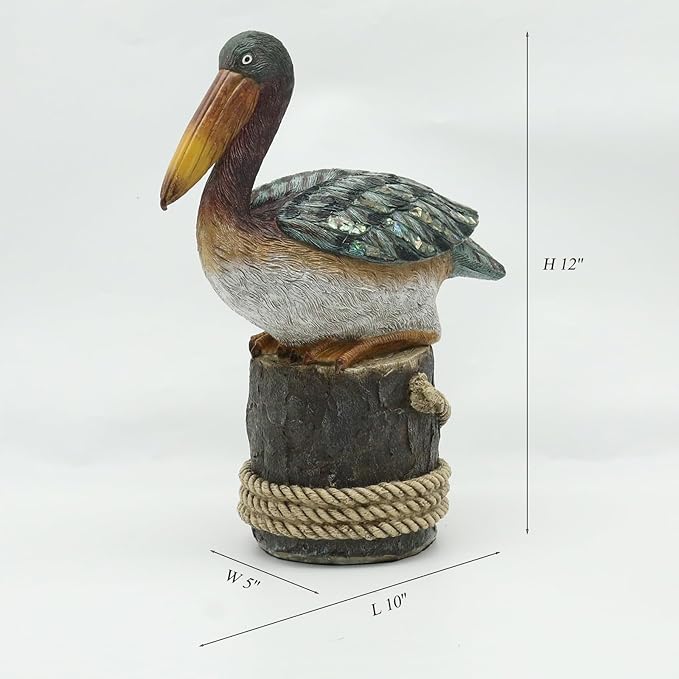 Lukitas Pelican Statue and Sculpture Decor, Coastal Nautical Beach Ornament for Home Patio Garden Outdoor, Resin 12''