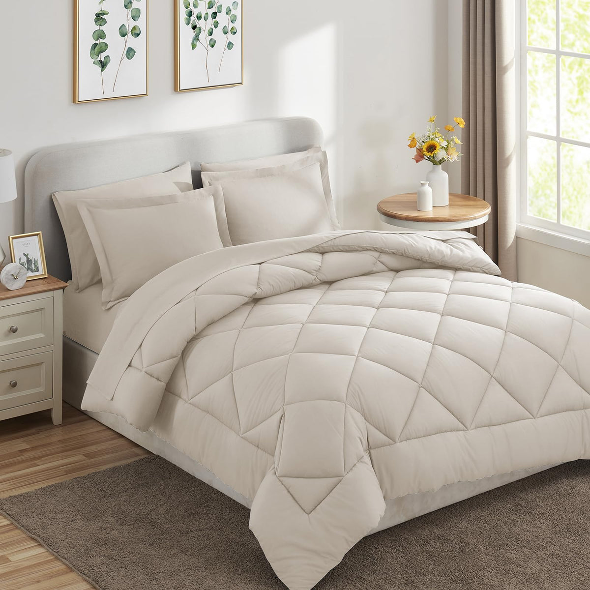 California King Size Comforter Set Beige