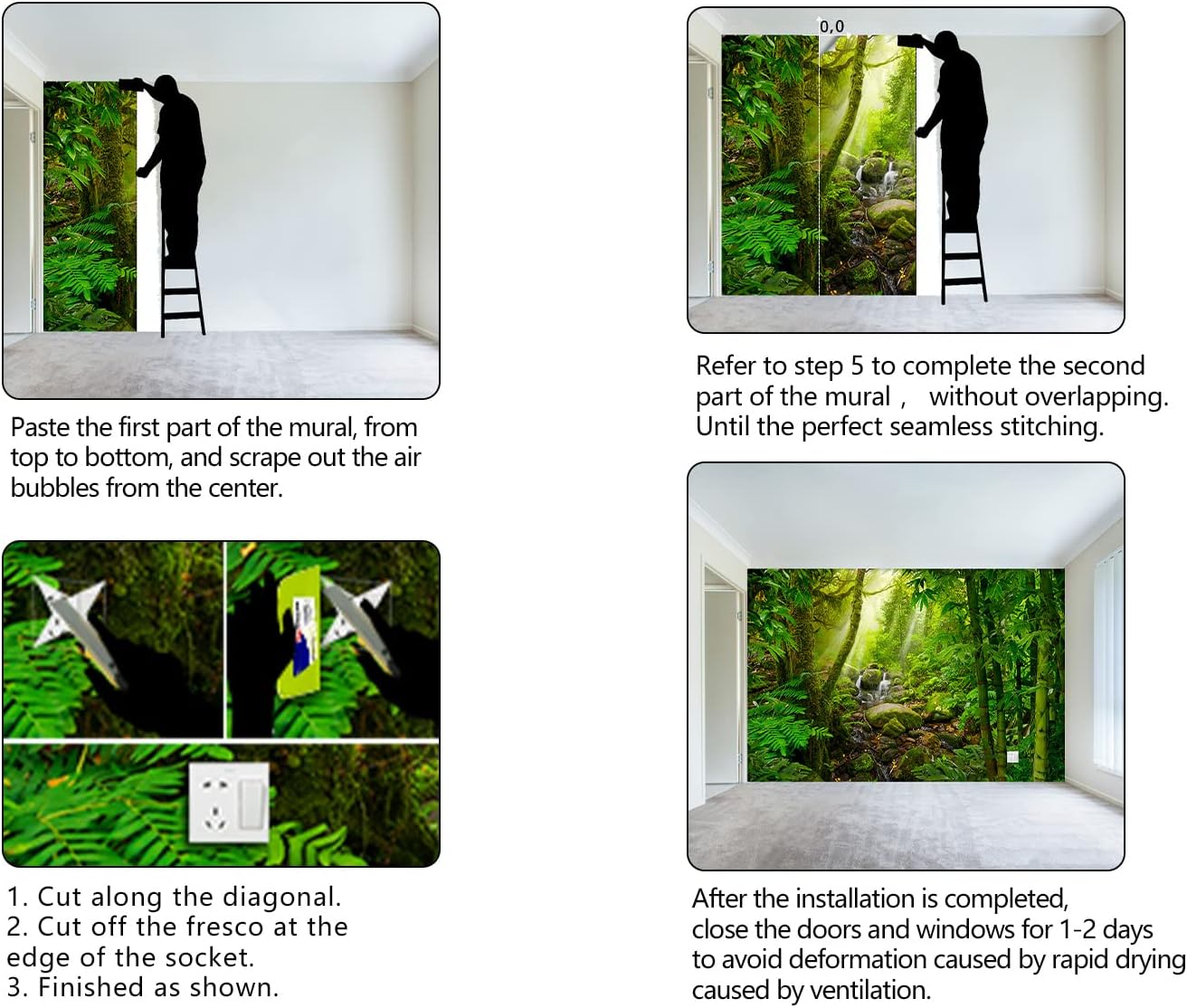 Green Forest Tropical Rainforest wallpeper Living Room Bedroom Nature Jungle Landscape Office Woodland Scenery Tree Wall Mural - 160"x108"（Not Peel and Stick）