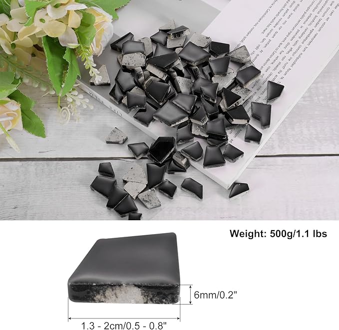 uxcell 500g/1.1LB Irregular Ceramics Mosaic Tiles, 1.3-2 cm Bulk Stained Ceramic Mosaic Pieces Stones Mosaic Kits for DIY Art Craft Projects Home Decor, Black