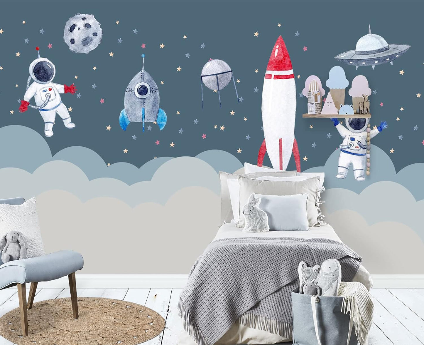 Children's Astronaut Rocket Moon Nursery Wall Mural Wallpaper 103" x 69"