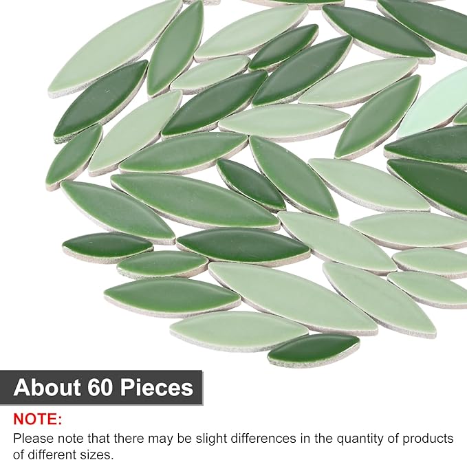 uxcell Ceramic Mosaic Tile, About 200g Teardrop Leaf Tile Mosaic Block for Handicrafts Artwork, Deep Green/Green