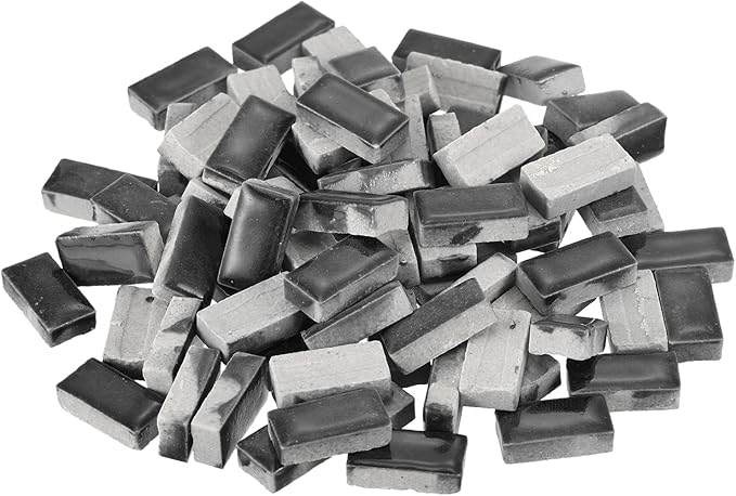 MECCANIXITY 250g Ceramic Mosaic Tiles for Crafts Bulk, Rectangle Black Ceramic Tile for Mosaic Kits Garden Stepping Stone Cup Mat