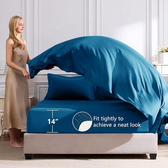 CozyLux Full Size Comforter Sets Teal - 7 Pieces Bed in a Bag Full, Luxury Soft Bed Set for All Seasons, Bedding Set with Down Alternative Comforter, Sheets, Pillowcases & Shams