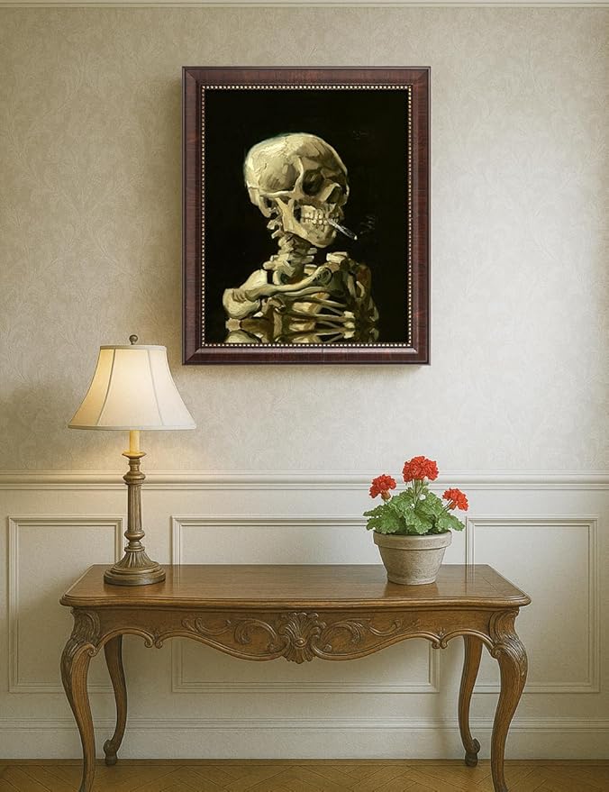 DECORARTS - Vincent Van Gogh Head of a Skeleton with a Burning Cigarette Framed Wall Art, Giclee Print with Antique Brown Frame for Office or Study Decor, Picture Size 16x20 Total 19x23 Made in USA