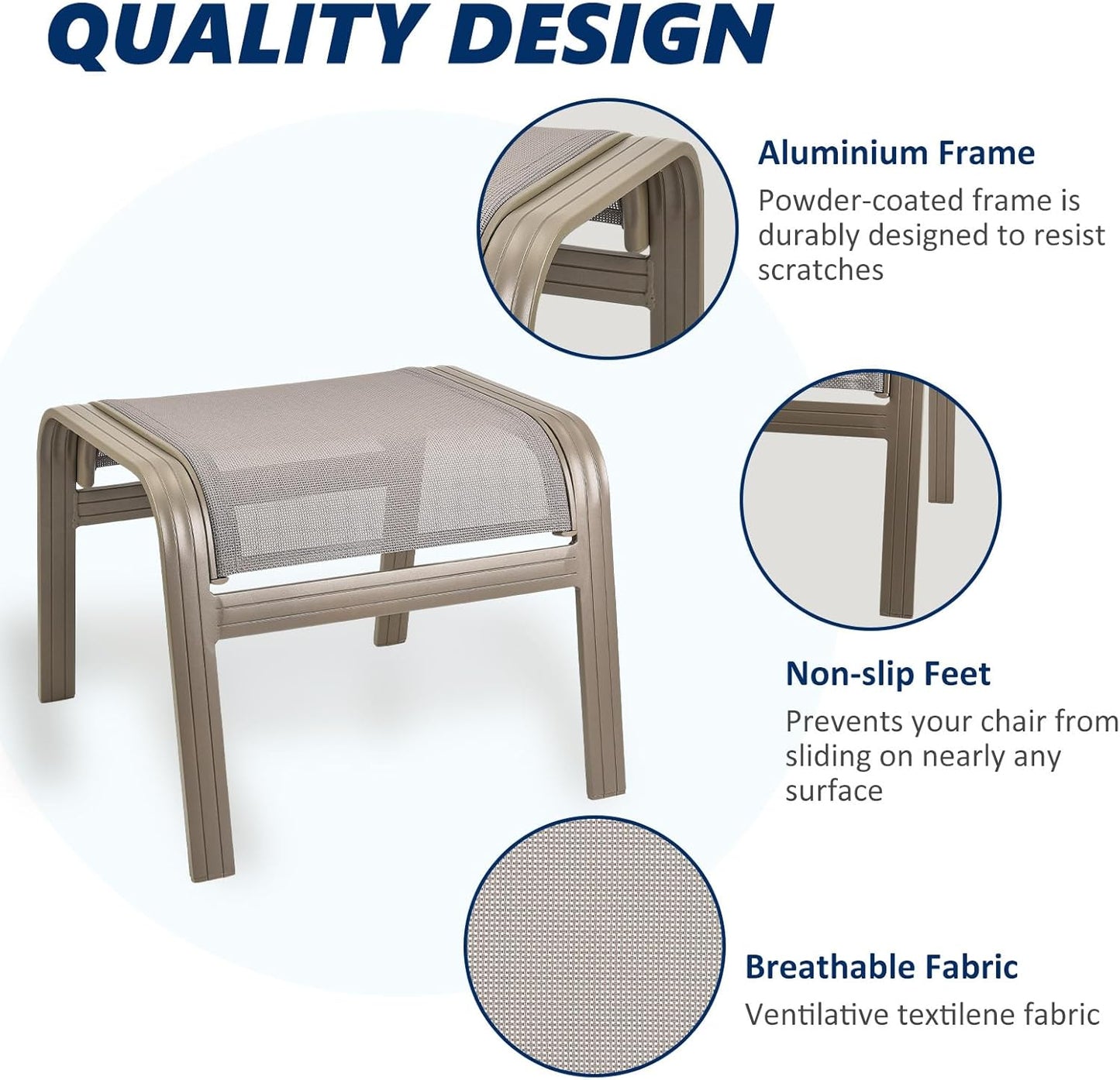 Patio Dining Chairs Footstools Outdoor Aluminum Ottoman Assembled Footrest Side Table 2 Set Champagne