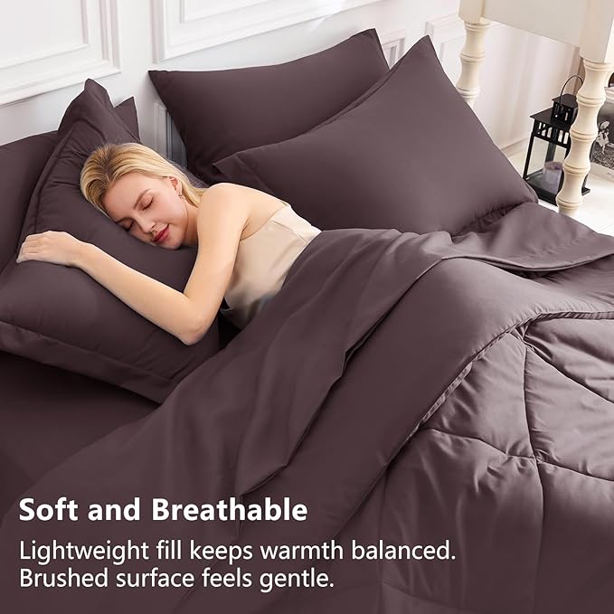 CozyLux Queen Comforter Set Cocoa Powder - Bed in a Bag Queen Size 7 Pieces, Luxury Soft Bed Set for All Seasons, Bedding Set with Down Alternative Comforter, Sheets, Pillowcases & Shams