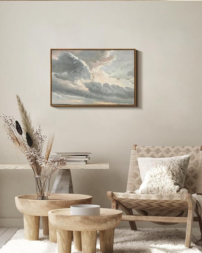 InSimSea Framed Canvas Wall Art Vintage Decor, Large Landscape Wall Art, Study of Clouds Painting, French Country Modern Farmhouse Decorations, Rustic Wall Decor for Living Room Bedroom, 20"x30"
