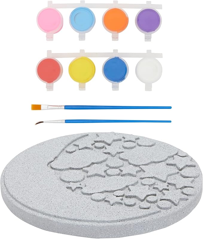 Bright Creations Stepping Stones Outdoor Paint-Your-Own Moon & Stars Kit - 10-Inch, Multicolor, 11-Piece - with Acrylic Paint & Brushes - Garden Stone Craft Kit