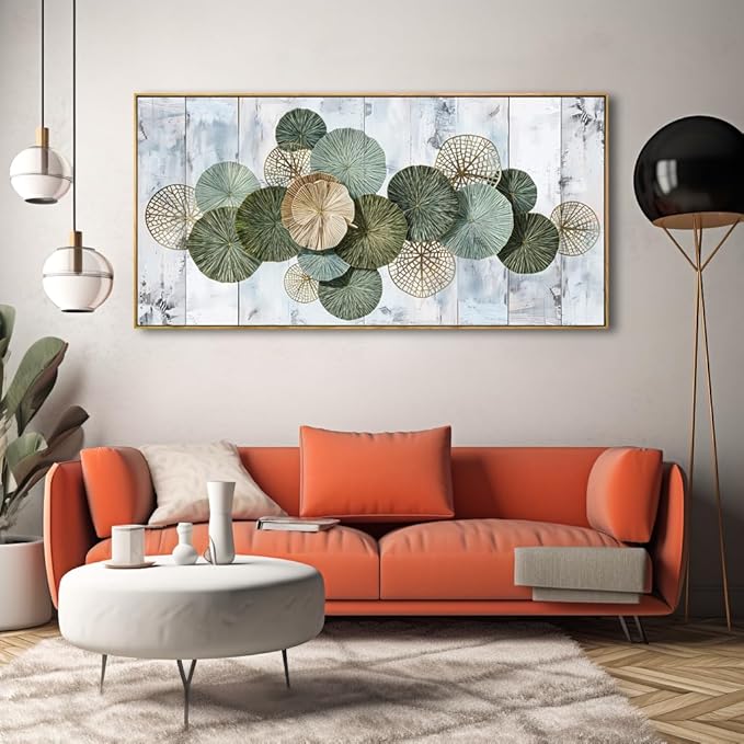 Wall Art Simple Wall Decor Green Canvas Painting Abstract Wall Art for Bedroom Living Room Dining Room Home Office Decor 24"x48" with Framed
