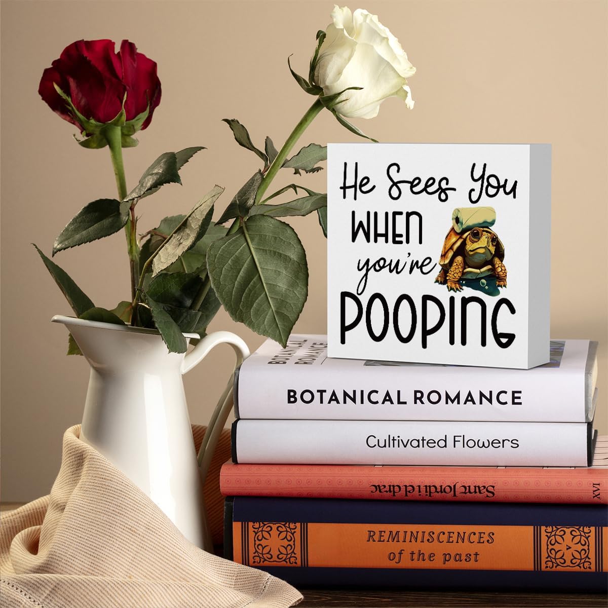 Funny Sea Turtle Bathroom Decor, Bathroom Beach Decoration, Are You Pooping Sign Funny Ocean Turtle Decor, Wooden Box Decor Sign for Home Farmhouse Office Living Room Table Shelf Tiered