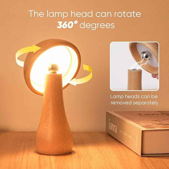Mushroom Lamp Set of 2, Portable Touch Switch Cordless Bedroom Lamps Set of 2, Rechargeable Battery Operated Night Light, Stepless Dimming, 360 Degree Rotation Table Lamps for Ideal Gifts