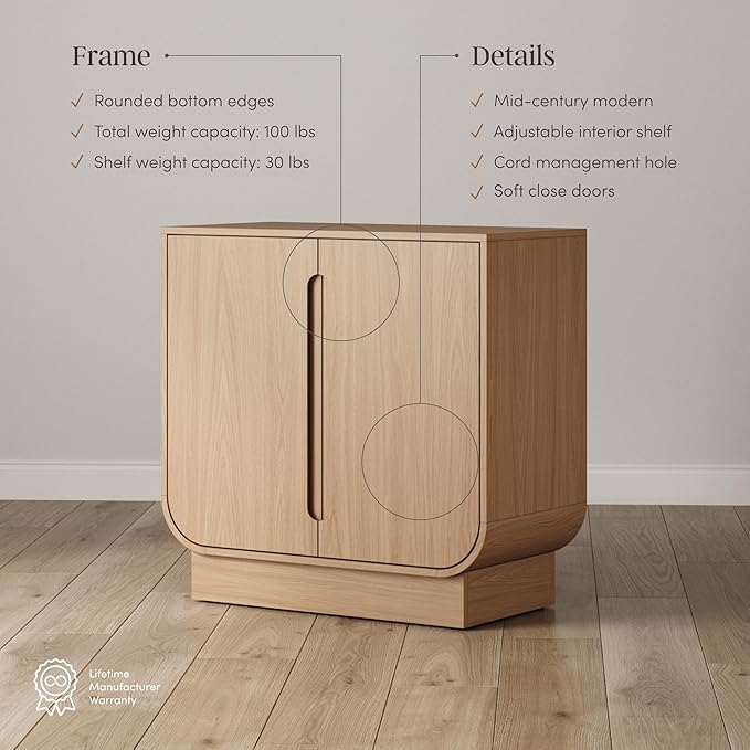 Nathan James Joey Mid Century Modern Storage Cabinet, Arched Accent Cabinet with Rounded Bottom Edges and Integrated Door Pull Cutouts, Raw Oak Set of 3