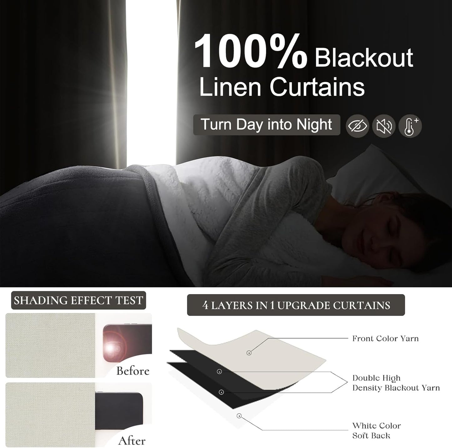 Beige White Pinch Pleated Linen Mini Curtains for Small Window 2 Panels Set, Pretty 100% Blackout Curtains 45 Inches Long Hooks Rings Back Tab for Kitchen Windows Insulated Privacy Drapes