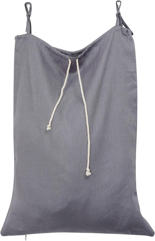 Linen Hanging Laundry Bag, Over The Door Laundry Hamper for Dirty Clothes, Drawstring Closure with Bottom Zipper, Gray
