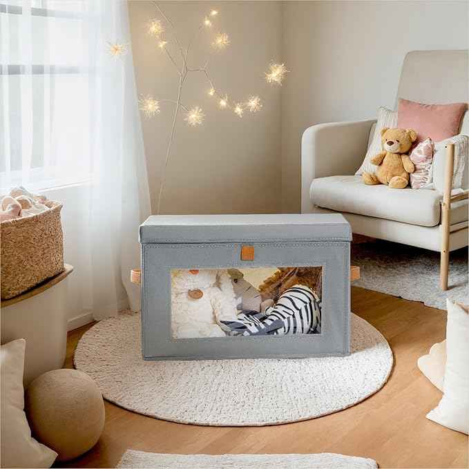 Small Fabric Storage bins - Collapsible Storage Bins with Open Window, 4 Pack Closet Baskets for Shelves, Stackable Decorative Boxes for Home, Dorm, Grey, 13.7"x 9.8" x 9.8"