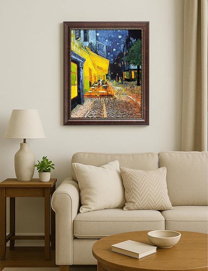DECORARTS - Vincent Van Gogh Cafe Terrace at Night Framed Wall Art, Giclee Print with Antique Brown Frame for Home or Living Room Decor, Picture Size 16x20 Total 19x23 Made in USA
