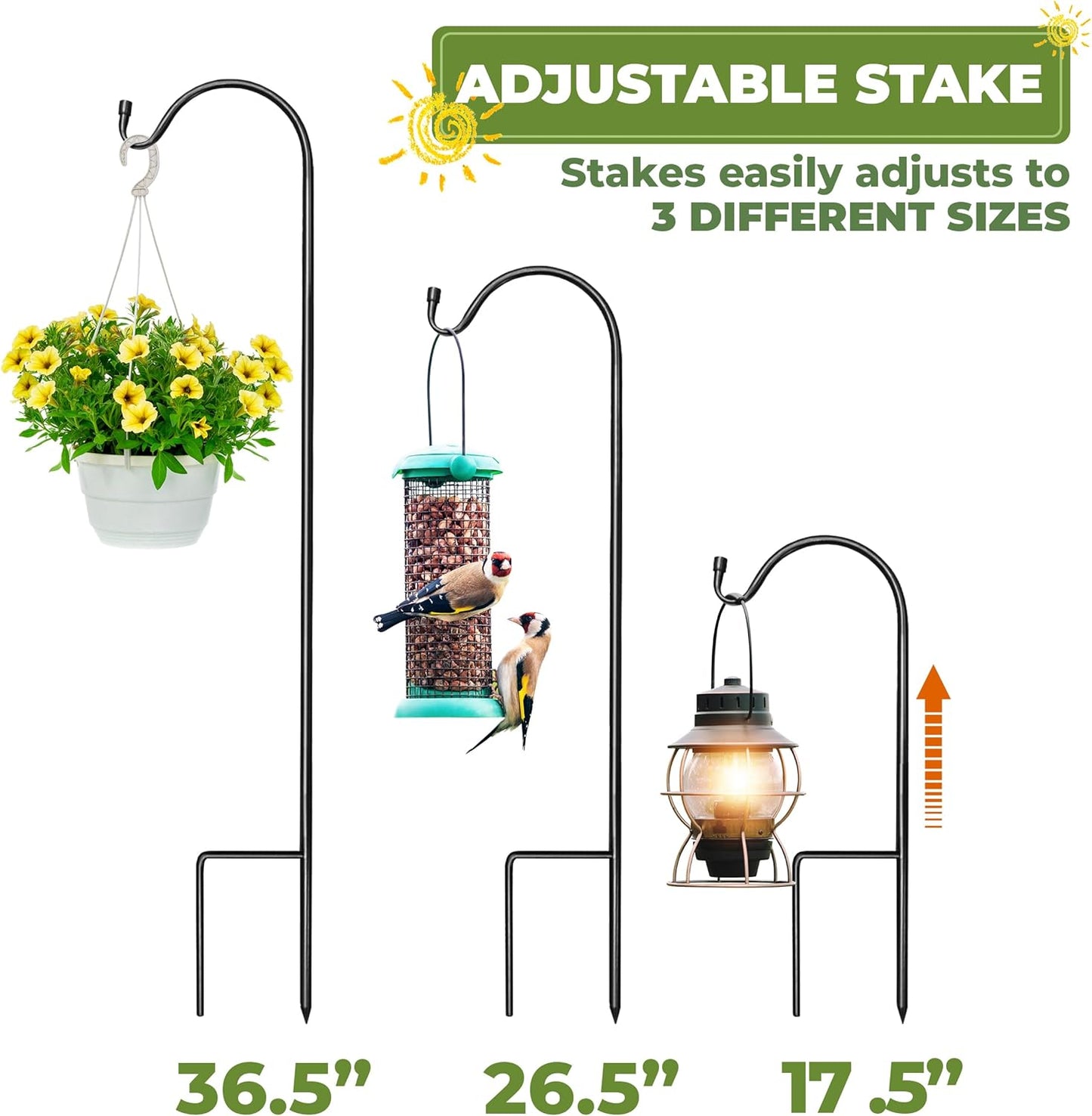 Sorbus Shepherds Hooks for Outdoor - Set of 8 Extendable Garden Planter Stakes for Bird Feeders, Outdoor Décor, Plants, Lights, Lanterns, Flower Baskets, and More! Heavy Duty - Up to 6.5 Lbs. (8 Pack)